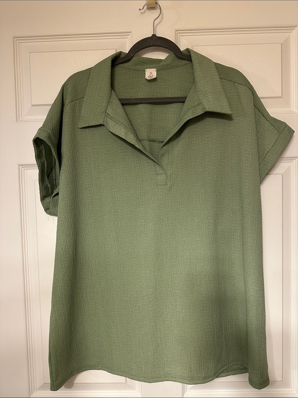 Collared Short Sleeve Blouse in Olive Green